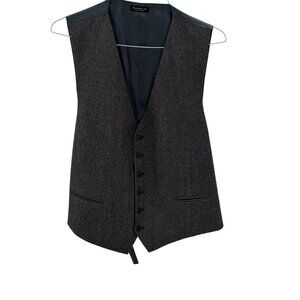 John Varvatos Mens XL Gray Wool Vest With Button Front & Satin Back